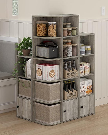 Furinno Luder Shelf Bookcase with 1 Door Storage Cabinet, French Oak - LeafyLoom