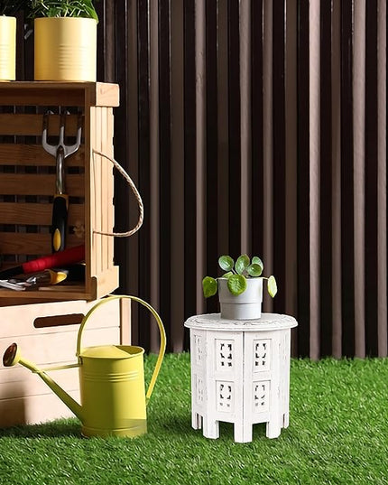 Altar Table,Round Side Table,Small Table, Round End Table,Side Table, Side Tables Living Room,End Table,Carved Side Table,Wood Accent Table,Carved Wood Table 12" Round Top x 12" High White Antique - LeafyLoom