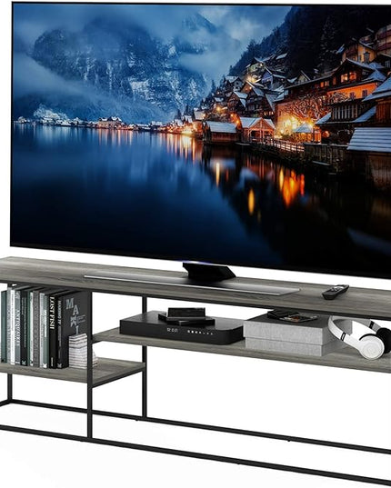 Furinno Moretti Modern Lifestyle TV Stand, French Oak Grey - LeafyLoom