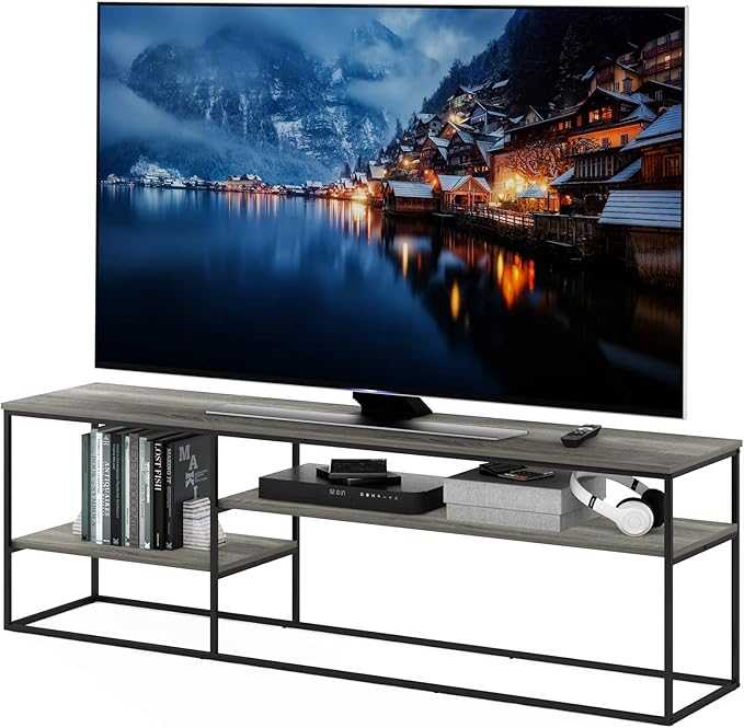 Furinno Moretti Modern Lifestyle TV Stand, French Oak Grey - LeafyLoom