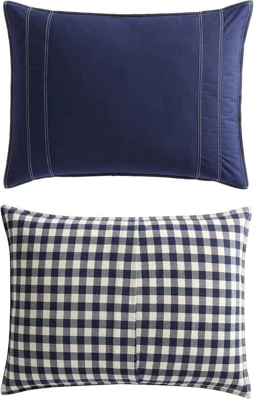 Eddie Bauer - King Comforter Set, Reversible Cotton Bedding with Matching Shams, Pre-Washed for Added Softness (Kingston Navy, King) - LeafyLoom