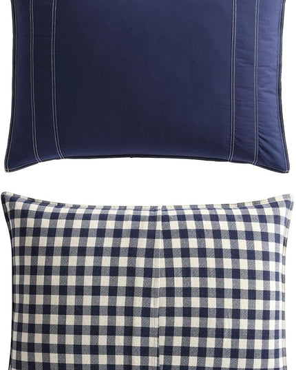 Eddie Bauer - Twin Comforter Set, Reversible Cotton Bedding with Matching Sham, Pre-Washed for Added Softness (Kingston Navy, Twin) - LeafyLoom