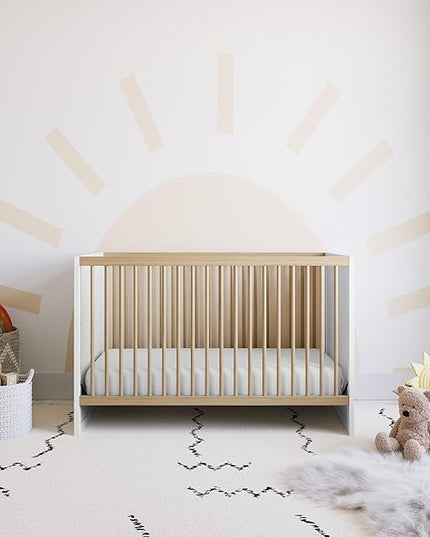 Storkcraft Calabasas 3-in-1 Convertible Crib (White with Driftwood) – GREENGUARD Gold Certified, Fits Standard Crib Mattress, Converts to Toddler Bed, Modern Style, Easy 30-Minute Assembly - LeafyLoom