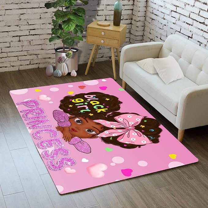 African American Rugs for Girls Room Black Girls Room Decor Rugs Princess Room Decor Rugs for Girls Bedroom Kids Rugs for Bedroom Girls Teen Living Room Soft Floor Mats, Pink, 2'×3' - LeafyLoom