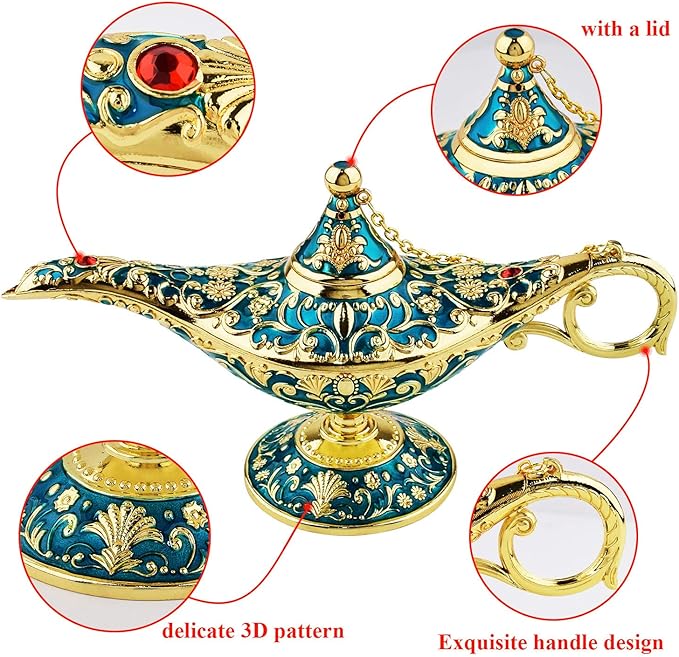Vintage Legend Aladdin Lamp Magic Genie Wishing Light,Collectable Rare Classic Arabian Costume Props Lamp Tabletop Decor Crafts for Home/Wedding Decoration&Gift for Party/Halloween/Birthday - LeafyLoom
