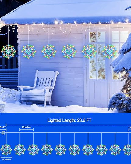 Christmas Snowflake Icicle Lights Outdoor - Plug-in 23.6ft 10 Drops 480LED Snowflake Window Lights, Connectable for Indoor Outdoor Porch Eaves Rooftops Canopy Christmas Decoration, Multicolor Brightown