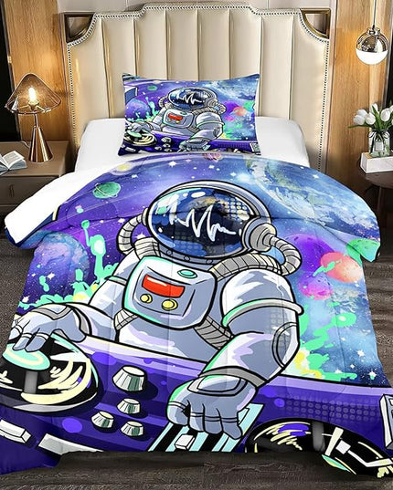 Astronaut Comforter Twin for Teens Boys Kids Girls Universe Outer Space Bedding Set Themed Astronaut Printed Pattern Kids Comforter for Boys Bedroom Decor, 1 Comforter 1 Pillowcases - LeafyLoom