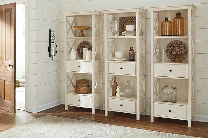 Signature Design by Ashley Bolanburg Cottage Chic Display Cabinet or Bookcase, Antique White - LeafyLoom