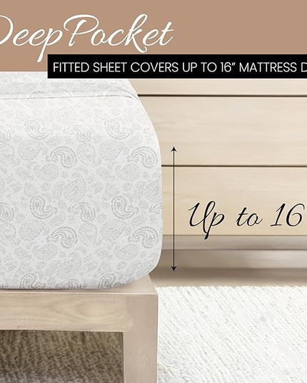 4 Piece California King Bedding Sheet Set (Gray Floral) - Sleep Better Than Ever with These Ultra-Soft & Cooling Bed Sheets for Your Cal King Size Bed - Deep Pocket Fits 16" Mattress - LeafyLoom
