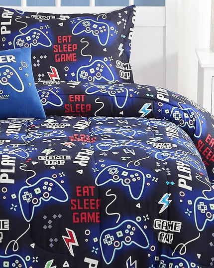 KALEIDOSPACE Kids Comforter Set Full Size for Boys, Glow in The Dark Gamer Bedding Set Full-1 Full Comforter, 1 Decor Pillow, 2 Pillow Shams - LeafyLoom