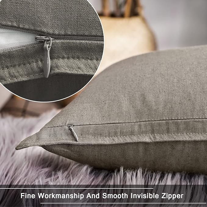Jeanerlor Natural Cotton Linen Green Decorative 12"x20" Throw Pillow Case Cushion Cover with Twin Needles Stitch on Edge for Lumbar, (30 x 50cm), 2 Pcs, Gray - LeafyLoom