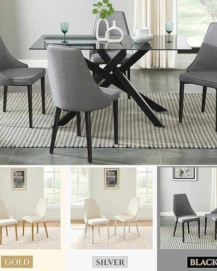 Dining Chairs Set of 2, Modern and Minimalist Leisure Backrest Textile Chairs. Leisure Upholstered Textile Dining Chair with Gold Metal Chromed Legs - LeafyLoom