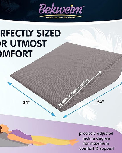 Bed Wedge Pillow | Unique Curved Design for Multi Position Use | Memory Foam Wedge Pillow for Sleeping | Works for Back Support, Leg, Knee | includes Cover Plus Extra Sheet (Dark Grey) - LeafyLoom