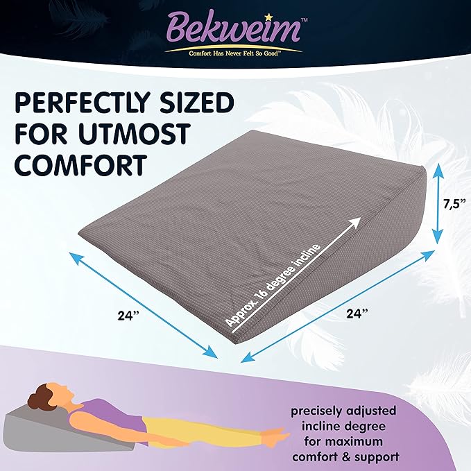 Bed Wedge Pillow | Unique Curved Design for Multi Position Use | Memory Foam Wedge Pillow for Sleeping | Works for Back Support, Leg, Knee | includes Cover Plus Extra Sheet (Dark Grey) - LeafyLoom