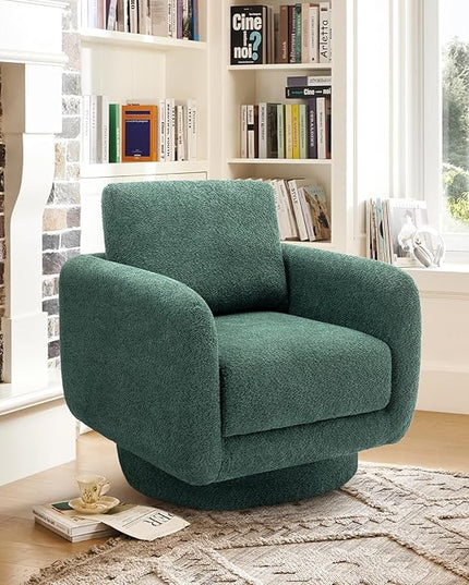 COLAMY Swivel Accent Chairs for Living Room, 32Inches Wide Upholstered Armchair with Plush Back Pillow, Modern Sofa Corner Barrel Chair for Nursery/Living Room/Bedroom-Beige - LeafyLoom