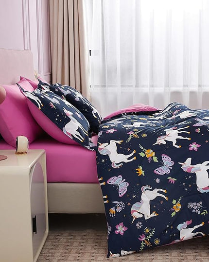 Mooreeke Kids Comforter Bed Set Full Size for s Girls, 8 Pieces Bed in a Bag with Shams, Sheet Set, Purple Pink Unicorn Full Soft Microfiber Kids Comforter Bedding Set - LeafyLoom