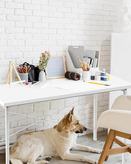 YSSOA Computer Desk Home Office Work Study Writing Modern Simple Table with Headphone Hooks, 32 Inch, Basic White - LeafyLoom
