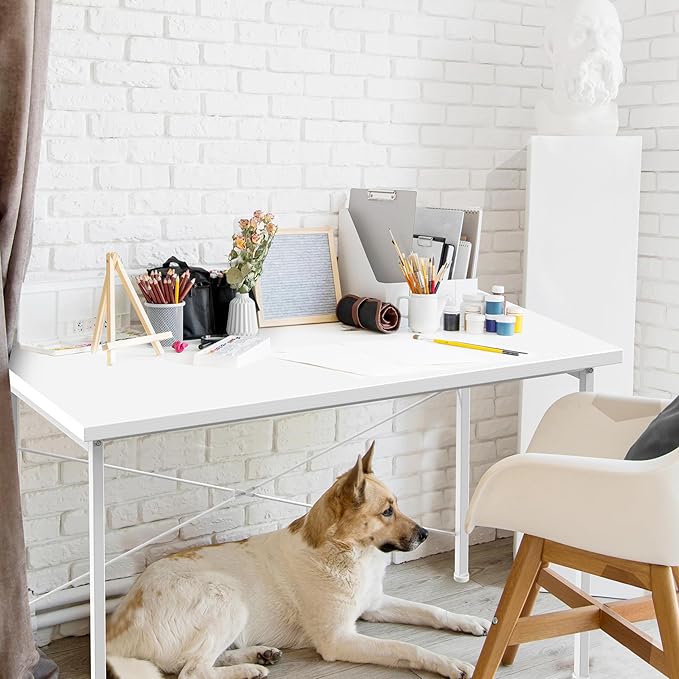YSSOA Computer Desk Home Office Work Study Writing Modern Simple Table with Headphone Hooks, 32 Inch, Basic White - LeafyLoom