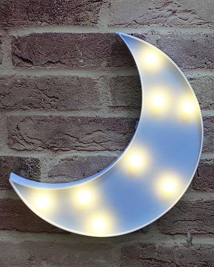 LED Moon Shaped Marquee Signs, Light Up Moon Night Lights Battery Operated Crescent Moon Lamp for Bedroom, Christmas, Birthday Party Decor-Moon(Blue) - LeafyLoom