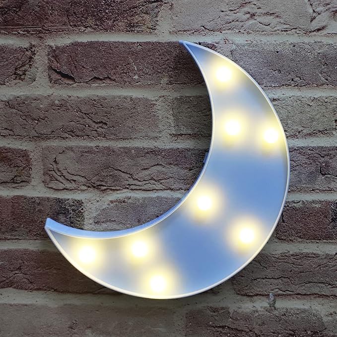 LED Moon Shaped Marquee Signs, Light Up Moon Night Lights Battery Operated Crescent Moon Lamp for Bedroom, Christmas, Birthday Party Decor-Moon(Blue) - LeafyLoom