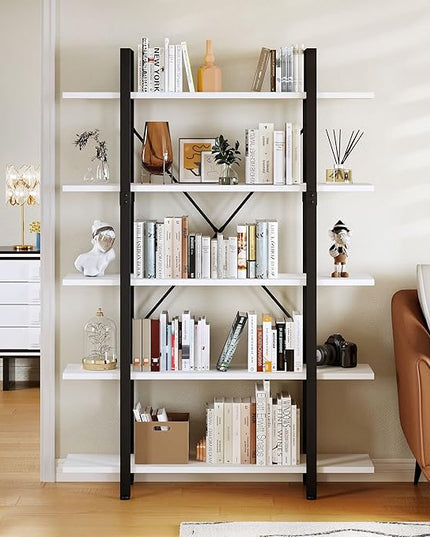 YITAHOME 5 Tier Bookshelf, Freestanding 5 Shelf Bookcases and Bookshelves, Modern Minimalist Furniture Open Display Storage Shelves Books Organizer for Living Room Bedroom Home Office, White - LeafyLoom