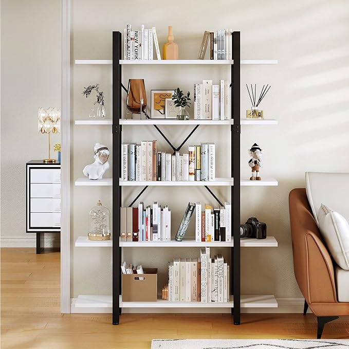 YITAHOME 5 Tier Bookshelf, Freestanding 5 Shelf Bookcases and Bookshelves, Modern Minimalist Furniture Open Display Storage Shelves Books Organizer for Living Room Bedroom Home Office, White - LeafyLoom
