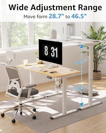 MOUNTUP Height Adjustable Electric Standing Desk Whole-Piece, 48 x 24 Inches Quick Assembly Sit Stand Desk, Stand Up Desk with Memory Controller, Ergonomic Desk, White - LeafyLoom