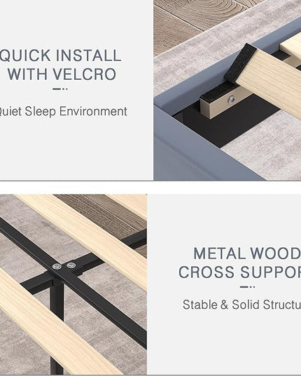 VECELO Twin Size Platform Bed Frame with Adjustable Upholstered Headboard, Modern Mattress Foundation, Strong Wood Slat Support, No Box Spring Needed, Easy Assembly - LeafyLoom