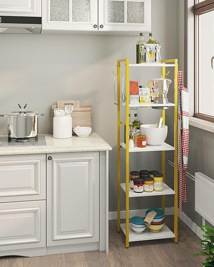 YMYNY Bookshelf, 5-Tier Ladder Shelf Organizer, Narrow Shelving Unit, Corner Storage Racks, Large Capacity Bookcase, for Home Office Living Room Balcony Bathroom, 57.7" H, Metal Frame,HBC005W - LeafyLoom