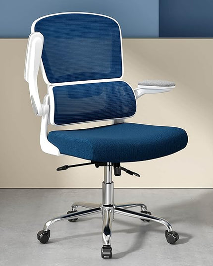 Ergonomic Office Chair, Desk Chair with Flip-up Arms, 2D Lumbar Support, Breathable Mesh Computer Chair with Thick Cushion, Comfortable Office Chair with 90°-130° Tilt Function - LeafyLoom