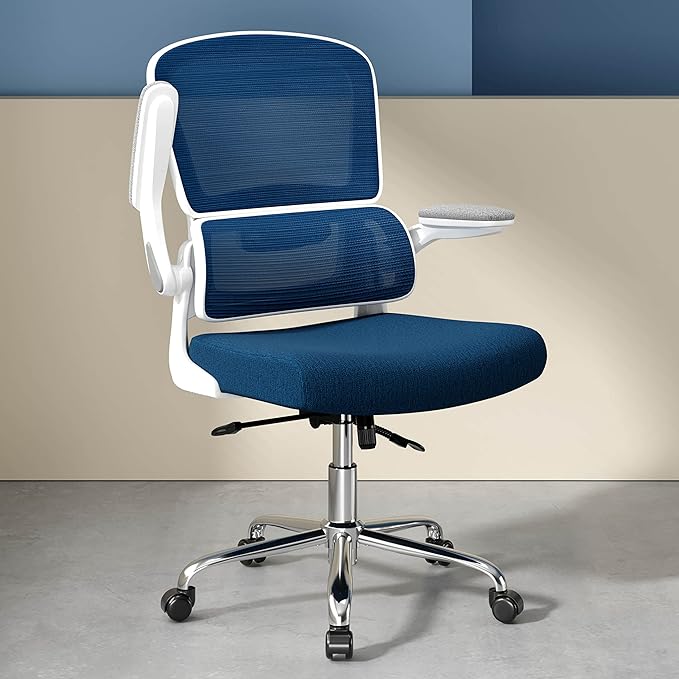 Ergonomic Office Chair, Desk Chair with Flip-up Arms, 2D Lumbar Support, Breathable Mesh Computer Chair with Thick Cushion, Comfortable Office Chair with 90°-130° Tilt Function - LeafyLoom