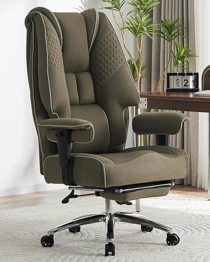 Big and Tall Office Chair 400lbs Wide Seat, Mesh High Back Executive Office Chair with Foot Rest, Ergonomic Office Chair Lumbar Support for Lower Back Pain Relief (Mesh Light Green) - LeafyLoom