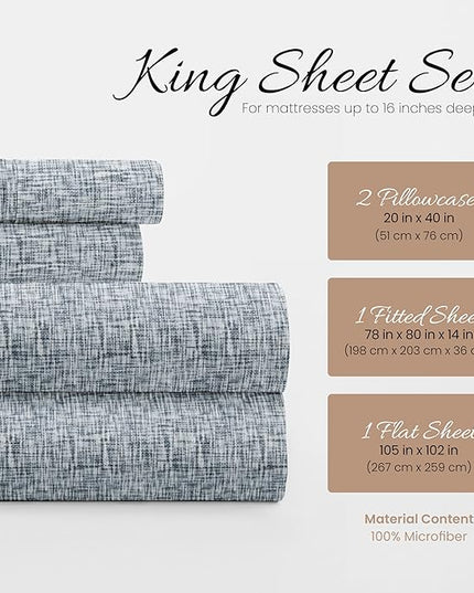 Linen Market 4 Piece King Bedding Sheet Set (Light Blue Chambray) - Sleep Better Than Ever with These Ultra-Soft & Cooling Bed Sheets for Your King Size Bed - Deep Pocket Fits 16" Mattress - LeafyLoom