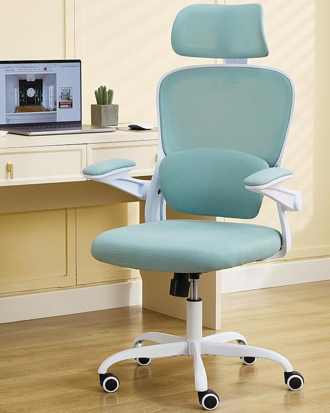 Ergonomic Office Chair with Tilt-Lock, Home Office Desk Chair with Auto Lumbar Support, High Back Mesh Desk Chair with Adjustable Headrest, Swivel Task Chair or Study Room Bedroom,Lake Blue - LeafyLoom