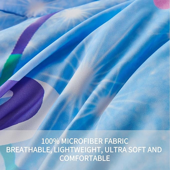 RYNGHIPY 6Pcs Mermaid Tail Comforter Set for Kids Girls, Mermaid Fish Scale Bed in a Bag Twin Size, Sparkle Teal Purple Rainbow Bedroom Decor Bedding Set - LeafyLoom