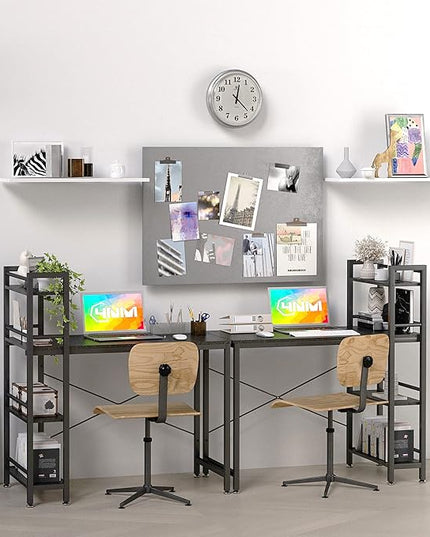 4NM 35" Small Computer Desk with 4-Tier Bookshelf, Home Office Desk Writing Workstation Study Table Multipurpose for Small Space Work - All Black - LeafyLoom