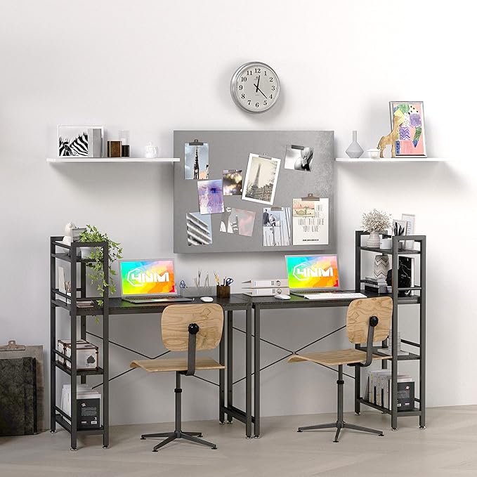 4NM 35" Small Computer Desk with 4-Tier Bookshelf, Home Office Desk Writing Workstation Study Table Multipurpose for Small Space Work - All Black - LeafyLoom