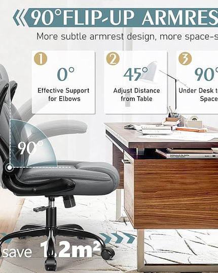 Leather Office Chair, PU Home Computer Desk Chairs with Ergonomic Back Support, 360°Swivel Free，Small Gmaing Chair with Wheels and Adjustable Armrests, for Short People Use, Gray - LeafyLoom