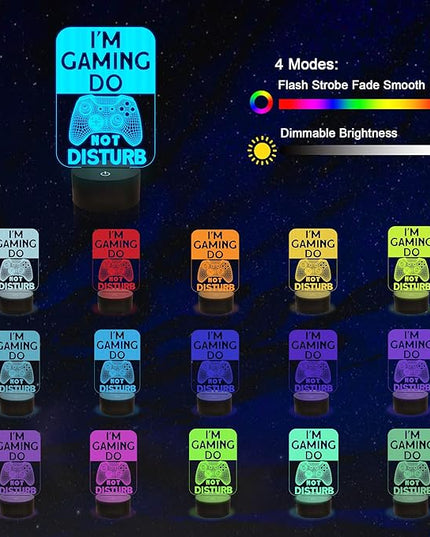 Do Not Disturb I'm Gaming Night Light,Gamepad Graphic Video Games Gamer Gift Funny 3D Illusion Lamp 16 Colors Changing Touch & Remote Control for Men Teenagers and Kids - LeafyLoom