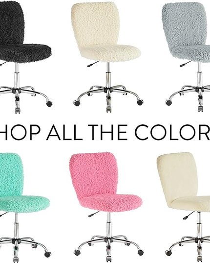 Faux Fur Task Chair, Pink 20D x 20W x 41.5H in - LeafyLoom