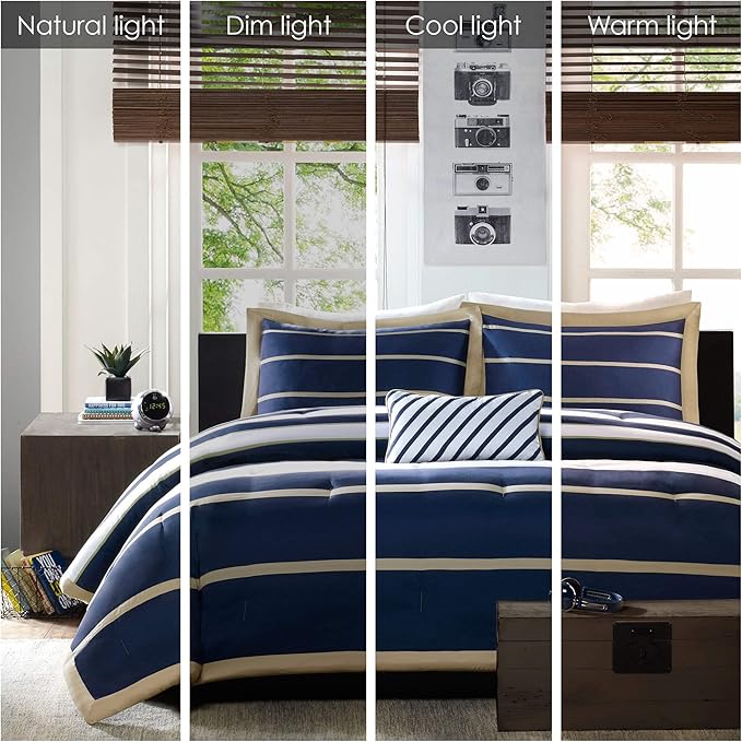 Comfort Spaces Casual Comforter Set Sporty Design, Vibrant Color, Active Lifestyle Boys Bedroom Décor, All Season Soft Microfiber Bedding Set, Decorative Pillow, Sham Blue/White Twin/Twin XL 3 Piece - LeafyLoom