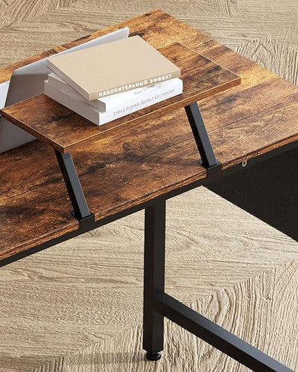 DlandHome Reversible L-Shaped Desk Large Corner Desk Folding Table Computer Desk Home Office Table Computer Workstation, Retro - LeafyLoom