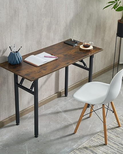 Frylr Foldable Desk 31.5'',Small Desks for Small Spaces with Power Outlet and USB Ports Charging Station,folding computer desk,Home Office Collapsible Desk,Stable Metal Frame,Rustic Brown - LeafyLoom
