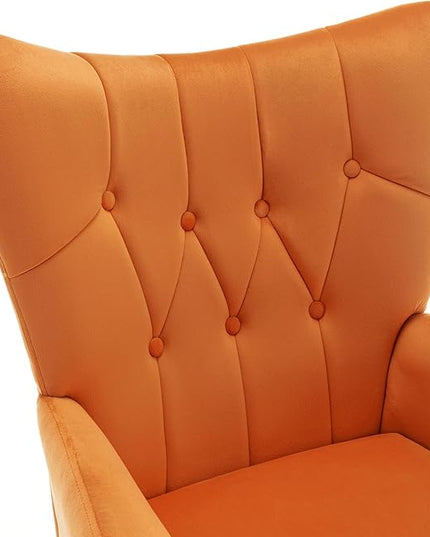 US Pride Furniture Modern Accent Chair with Ergonomic High Wingback, Microfiber Upholstered Armchair with Metal Legs for Living Room, Bedroom, Office or Vanity, Orange - LeafyLoom