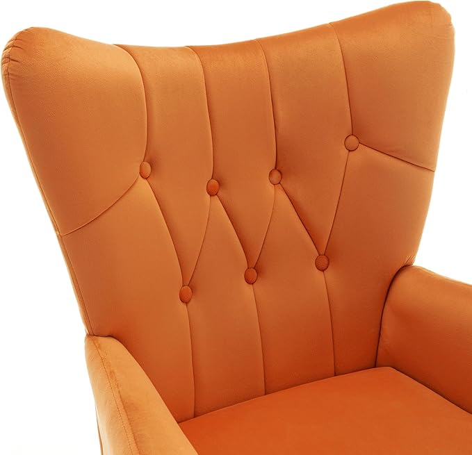 US Pride Furniture Modern Accent Chair with Ergonomic High Wingback, Microfiber Upholstered Armchair with Metal Legs for Living Room, Bedroom, Office or Vanity, Orange - LeafyLoom