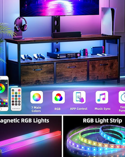 TV Stand with Mount and Power Outlet, Swivel TV Stands Mount with LED Lights for 32/45/55/60/65 inch TVs, Entertainment Center with Storage/Drawers, Media Console TV Stands for Living Room, Bedroom - LeafyLoom