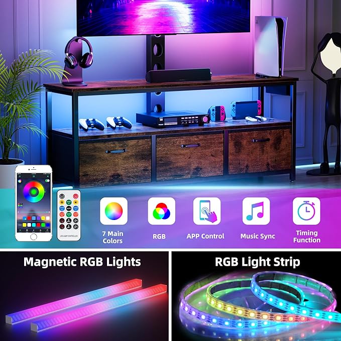 TV Stand with Mount and Power Outlet, Swivel TV Stands Mount with LED Lights for 32/45/55/60/65 inch TVs, Entertainment Center with Storage/Drawers, Media Console TV Stands for Living Room, Bedroom - LeafyLoom