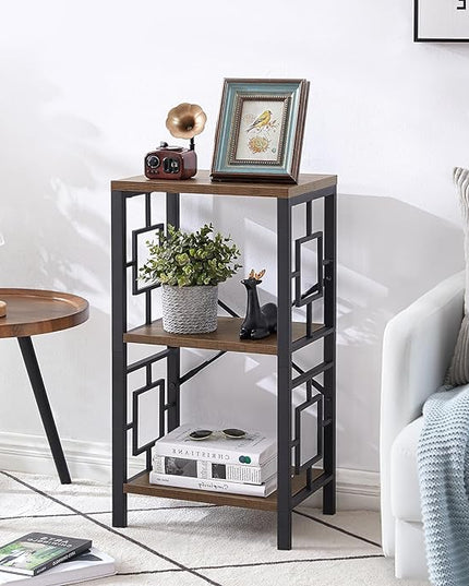 Small Bookshelf, 3 Tier Vintage Industrial Small Bookshelf for Small Spaces, Freestanding Open Shelf Bookcase, Versatile Bookcase for Home Office, Bedroom & Living Room, Retro Brown - LeafyLoom