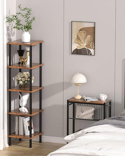 Corner Shelf, Corner Bookcase, Industrial 5-Tier Square Shelf Stand Display Rack,Wall Corner Bookshelf, Living Room, Home Office, Kitchen - LeafyLoom
