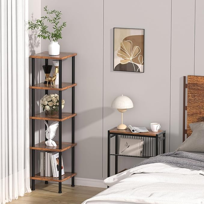 Corner Shelf, Corner Bookcase, Industrial 5-Tier Square Shelf Stand Display Rack,Wall Corner Bookshelf, Living Room, Home Office, Kitchen - LeafyLoom